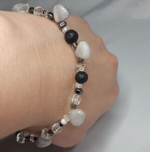 Quartz, Lava Stone and African Purple Labradorite Beaded Bracelet